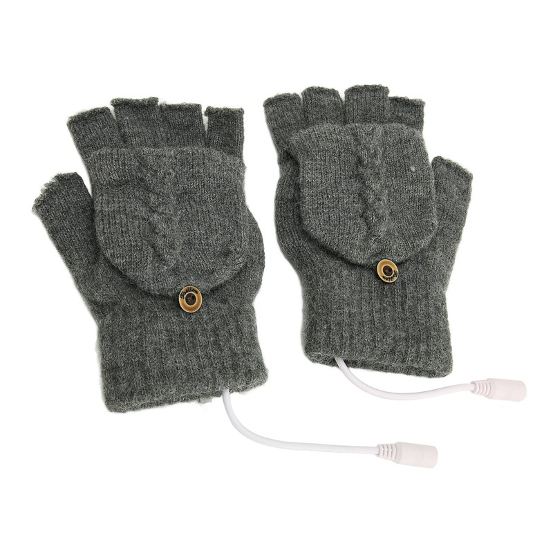 USB Warmer Heated Gloves Flip Half Fingerless Electronic Knitted Hand