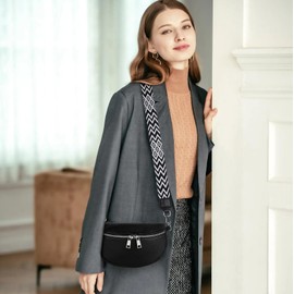 TAN.TOMI Shoulder Bag Women's Bum Bag Women's PU Leather Crossbody Bag Women's Wide Strap Women's Shoulder Bags Bum Bag Women's Stylish Belt Bag Women's Elegant, black