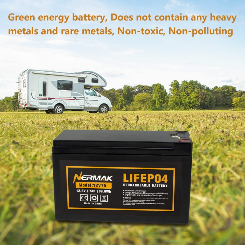 NERMAK 12V 7Ah (7.2Ah) Lithium LiFePO4 Deep Cycle Battery, 2000+