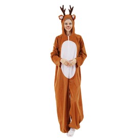 ReneeCho Adults Onesies Reindeer Christmas Pajamas Costume Men Women Deer Jumpsuit Cosplay (as1, alpha, m, regular, regular, Men Reindeer)