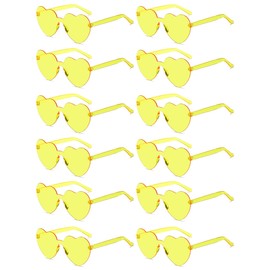 Colrea 12 Pairs Heart Sunglasses for Women Men, Trendy Heart Shaped Rimless Transparent Sunglasses, Colorful Frameeless Heart Glasses, Bachelorette Party Favors