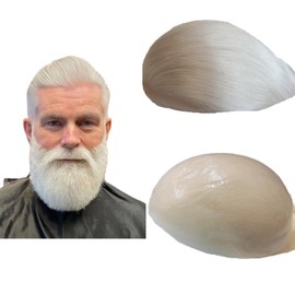 PU Skin Toupee For Men Hair Pieces 10x8" Toupee Human Hair Replacement System 0.04mm Think Skin Hair Prosthesis Men Hair Patch Units Implant (White)