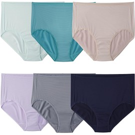 Fruit of the Loom Women's Breathable Underwear, Moisture Wicking Keeps Comfortable, Available, Cooling Stripes-Plus Size Brief-6 Pack-Colors May Vary, 13 Plus