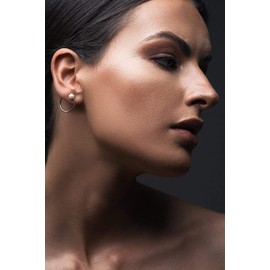 Minimalist Hoop Earrings, Rose Gold Plated Pearl Stud Earrings, Small Hoop Earrings with Pearls, Behind the Ear by Emmanuela (Rose Gold-Plated)