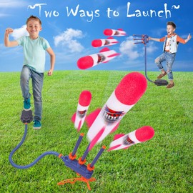 COSOOS Rocket Launcher for Kids, 12 Foam Rockets Toy & Sturdy Stomp Launch Pad, Adjustable 2in1 Air Rocket Set Shoots Up to 100 Ft, Fun Sport Outdoor Toys for Kids,Christmas Toy for Boys Girls