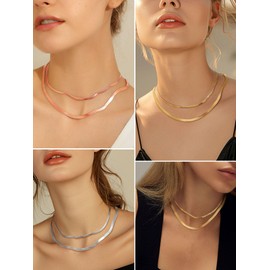 Women's Flat Snake Chain Necklace Stainless Steel in 3 mm 5 mm Flat Snake Choker Simple Necklace without Pendant Multi Layer Suitable in Silver/Gold/Rose Gold with 32 cm/38 cm/46 cm + 9 cm Chain,