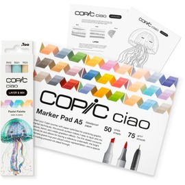 Copic Ciao LAYER & MIX Starter Set Pastel, Marker Set with 3 Different Colours, Marker Paper and Drawing Template for Tracing, Includes Getting to Know Exercise Sheet