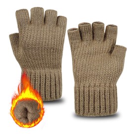 ehsbuy Fingerless Gloves for Men Thermal Soft Fleece Lined Half Finger Winter Warm Knitted Gloves for Working Driving Cycling Outdoor Sports