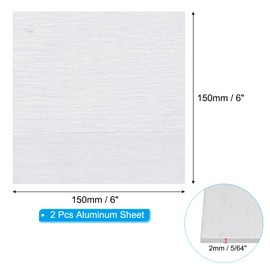 PATIKIL 6061 T651 Aluminum Sheet Metal 6" x 6" x 5/64(0.08") Thickness, 2 Pcs Flat Plain Aluminum Plate Covered Stock with Protective Film, Heat Rectangle for Industrial, Crafting and DIY