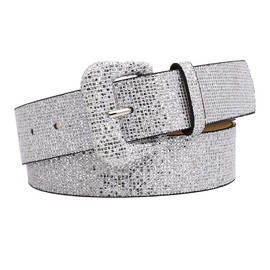 COTIM COYIN Broad Girls Sequin Sparkly Leather Belt, Silver