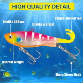 Soft Fishing Lures, 5pcs Pre-Rigged Jig Head Soft Lures VIB Swimbait with Treble Hooks Fishing Lures for Saltwater Freshwater Bass Trout Crappie Pike Walleye