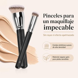 2PCS Set de Brochas Maquillaje Sintéticas Densas en Ángulo Brocha Corrector para Debajo los Ojos y Base Líquidos Crema Polvo Fijador Mezcla Impecable