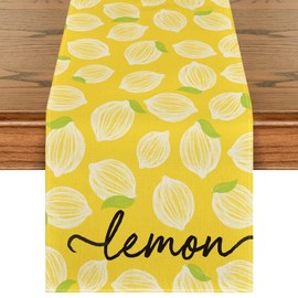 Yellow Leaves Lemon 210 GSM Summer Table Runner, Seasonal Kitchen Dining Table Decoration for Home Party Decor 13x36 Inch