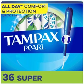 Tampax Pearl Tampons, with LeakGuard Braid, Super Absorbency, Unscented, 36 Count