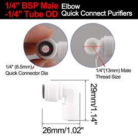 sourcing map 10pcs Elbow 1/4 Inch Male to 1/4 Inch OD Quick Connect Tube Fittings Water Purifiers Push in to Connector Filter Tubing Hose Pipe Joint for RO Reverse Osmosis System