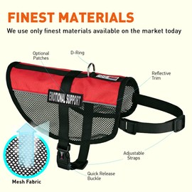 Dogline MaxAire Multi-Purpose Mesh Vest for Dogs and 2 Removable Emotional Support Patches, Small, Red