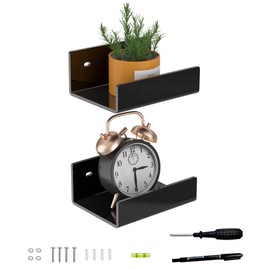 Hexsonhoma 5 Inches Black Acrylic Wall Shelves for Home Décor, Pack of 2, Acrylic Shelf for Wall, Wall Mounting Display Shelf