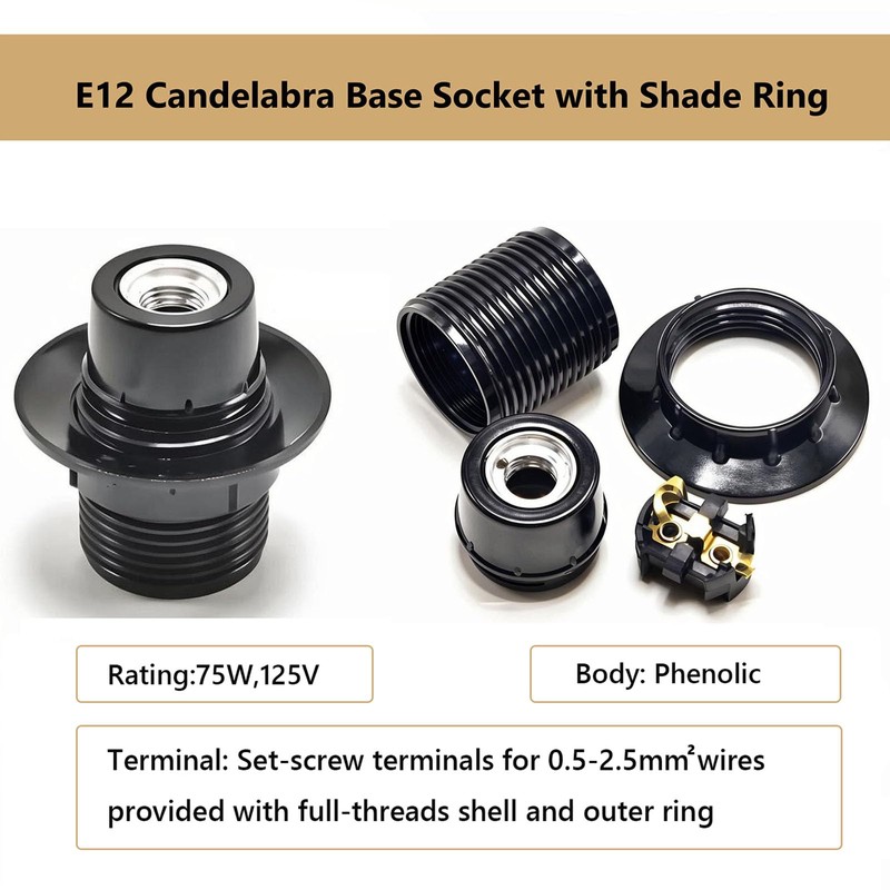 E12 Candelabra Socket,TWDRTDD Black 3-Pack Candelabra Base Lamp Holder Light