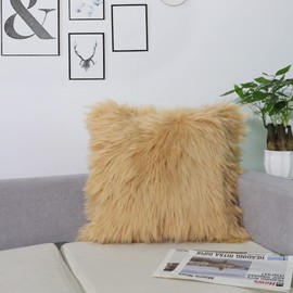 DQMEN Soft Throw Cushion Cover, 45 x 45 cm, Grey Longhair Throw Pillow, Decorative Faux Fur Sofa Pillow, Faux Fur Cushion, Set of 2