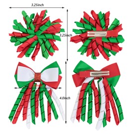 4 Pieces Christmas Curly Korker Hair Bows for Girls, Red White Green Curly Ribbon Christmas Hair Accessories Xmas Gift