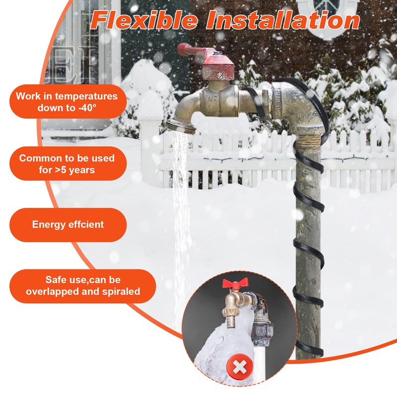 30FT（3~200FT） Heat Tape for Water Pipes, -40°F Deicing Heating Cable,