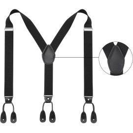 Kajeer Men Button Suspenders Adjustable, Heavy Duty Y-Back Elastic Black