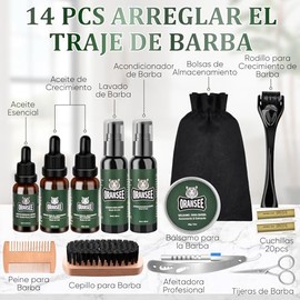 Kit Cuidado Barba 14 en 1 para Hombre, Incluye Aceite, Blsamo, Champ, Rodillo Microagujas, 2 Cajas de Hojas, Maquinilla Plumas, Mejor Regalo Perfecto 