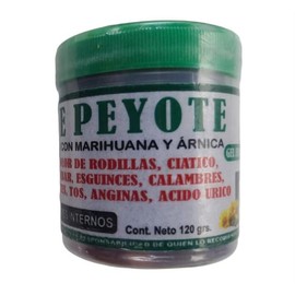 Gel de peyote axuliar para el dolor de rodillas, ciatico lumbar, esguinces, Calambres, varices, tos, anginas, acido urico y golpes internos.