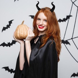 AUOCATTAIL Witch Devil Horns Headband Hair Accessory Horn Hair Hoop Cosplay Party Headband Costume Props (Black, Large)