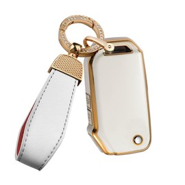 ontto TPU Car key fob cover Fit for Kia 2019 2020 Sportage Cerato Forte Sports GT Sorento Soul Niro Telluride Folding 3 buttons Key Case Holder bag keychain protector Accessories Beige B