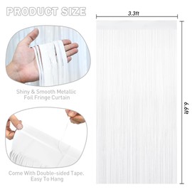 YEURFONTASY White Tinsel Backdrop Foil Fringe Curtains - 2 Packs Door Streamers Backdrop for Birthday Door Decorations, Party Supplies for Bachelorette, Graduation, Christmas, Disco Decor