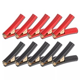 Peakelect 10PCS Heavy duty Insulated Alligator Clips Durable Crocodile Clamps Black & Red