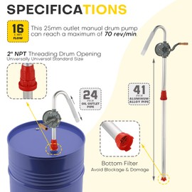 Acymner Aluminum Rotary Hand Barrel Pump | 5 to 55 Gallon Drum Pump Corrosion-Resistant Rotary Barrel Pump with Hand Crank for Oil Transfer
