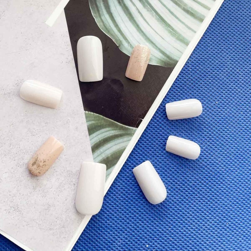 Resweky Medium Complete False Nails Pink Nude Square Shiny French