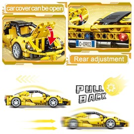 SIENON Technic Super Sports Car Building Kit Pull Back Race Car Toy, Racing Sports Collectible Model Supercar Building Set, Sports Vehicle Construction Toys for Kids Girls Boys Age 6+ (391 Pcs)