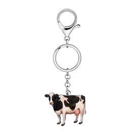 DUOWEI Acrylic Cute Cow Keychain Key Ring Cow Gifts for Women Girls Animal Lovers Car Keys Wallet Backpack Accessories Charms (Black)