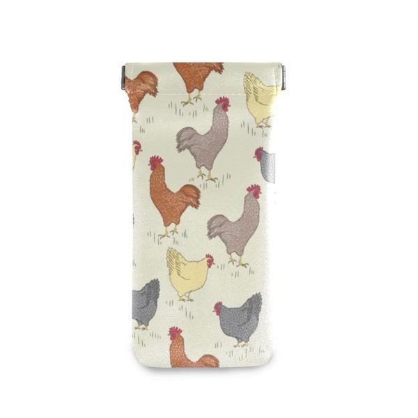 OTVEE Rooster Chicken Farm Animals Eyeglass Case Microfiber Leather Squeeze