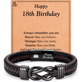 EYQV 18th Birthday Gifts for Boys, Engraved Leather Bracelet 18th Birthday Gift for Son Nephew Grandson Brother, Best 18 Year Old Gifts for Boys