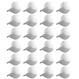 Gelante Bulk Plain Blank Baseball Caps Adjustable Back Strap. 001-White/Gray-24PC