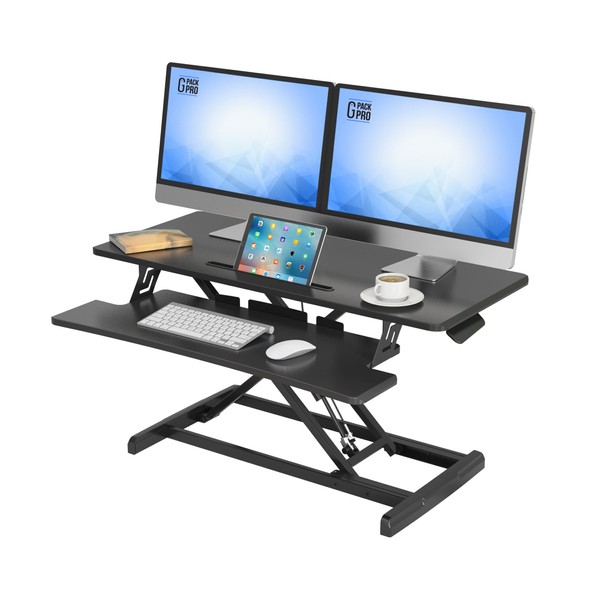 G-PACK PRO Standing Desk Converter - Height Adjustable Sit Stand Desk Riser up to 20.5" - Super Wide 37" Table fits Dual Monitors - 22 Ergonomic Adjustable Standing Desk Workstation Positions