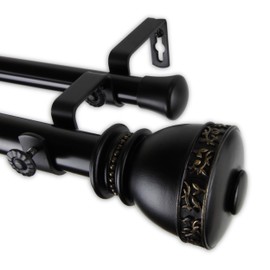 Rod Desyne 1" Delaney Double Curtain Rod, 120-170 inch, Black