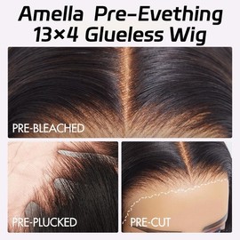 Amella 13x4 Glueless Wigs Human Hair Pre Plucked Pre Cut Lace 220% Density Glueless Wigs Wear and Go 100% Human Hair 12A Pre Plucked Bleached Knots Straight Wig Human hair (Natural Black, 24inch)