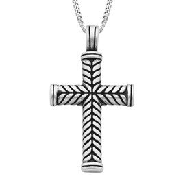 Boston Bay Diamonds Men's Cross Pendant Necklace in 316L Stainless Steel Oxidized Fishtail Cross on 24” Curb Chain