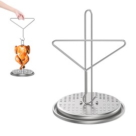 AJinTeby Turkey Fryer Accessories Vertical Chicken Roaster with Poultry Hanger, Turkey Deep Fryer Roaster Holder Base, Turkey Frying Rack with Chrome Finish Wire Handle Lifter Hook