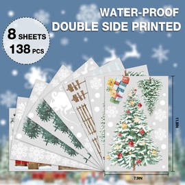 AIBIIN Christmas Window Stickers Xmas Tree Snowflakes Window Clings for Home Party Decorations Double Sides Reusable Window Decals 8 Sheets