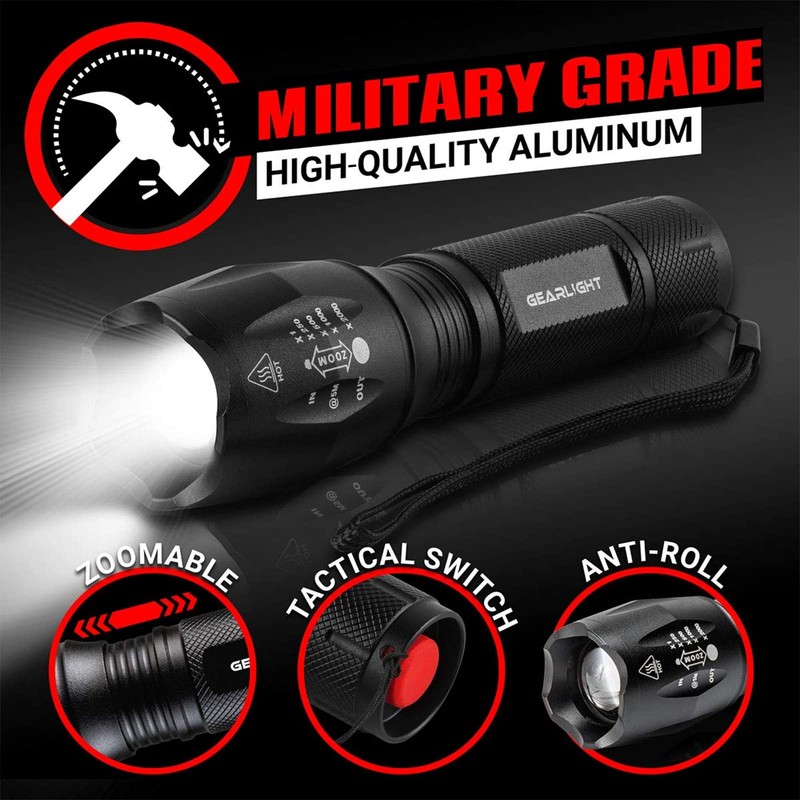 GearLight LED Flashlight Bright, Zoomable Tactical Flashlights with High Lumens