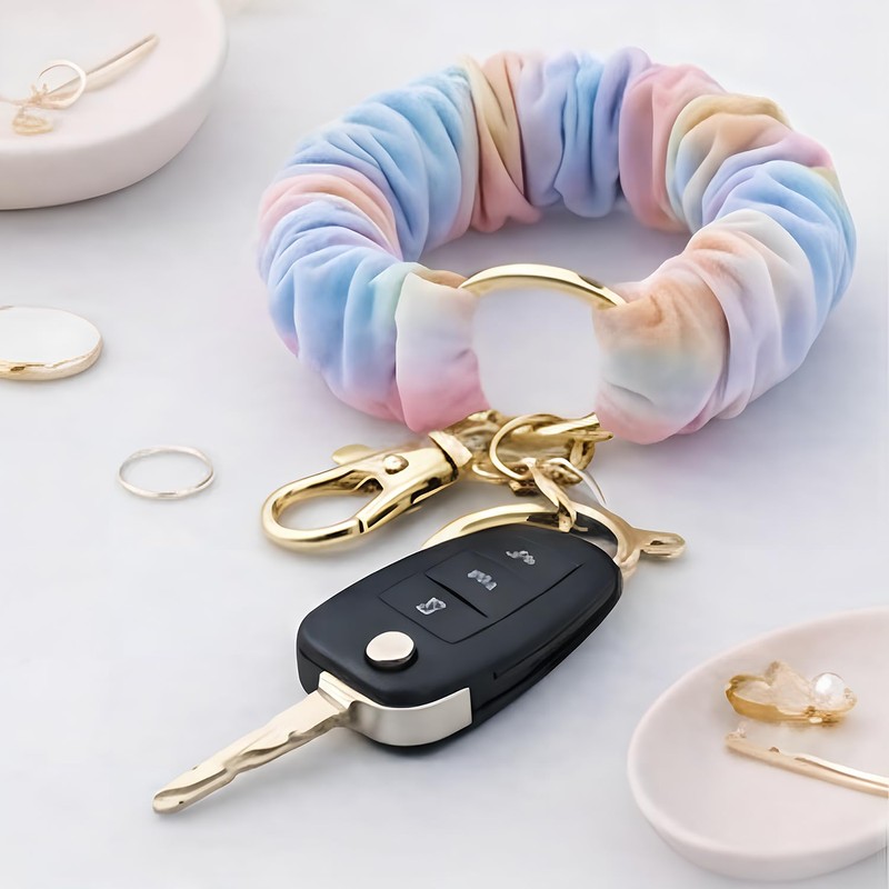 Scrunchie Keychain Wristlet Bracelet, 3 Pcs Stretchy Key Ring Elastic