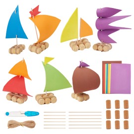 INFUNLY Set of 7 DIY Cork Boat Craft Kit Wooden Sailing Boat Kits Model Boat Building Wooden Craft Miniature Rowing Boat for Painting and Decorating for Fun Home Activities