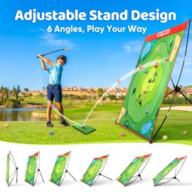 MerryMove Golf Chipping Game Set : Portable 6-Angle Adjustable Practice Mat Set with 20 Sticky Balls for Indoor Outdoor Family Fun (Golf Club Not Included)