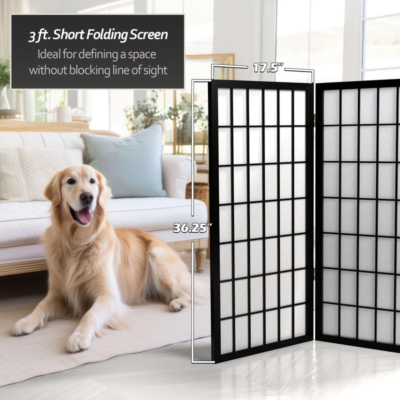 3 ft. Short Window Pane Shoji Screen - Black -